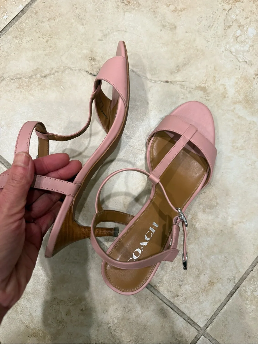 Coach Pink Leather T-Strap Mid-Heels